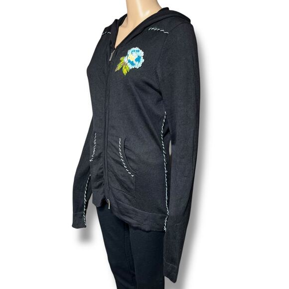 Charlotte Tarantola Womens Silk Angora Sweater Embroidered Hooded Black Medium - Picture 11 of 13